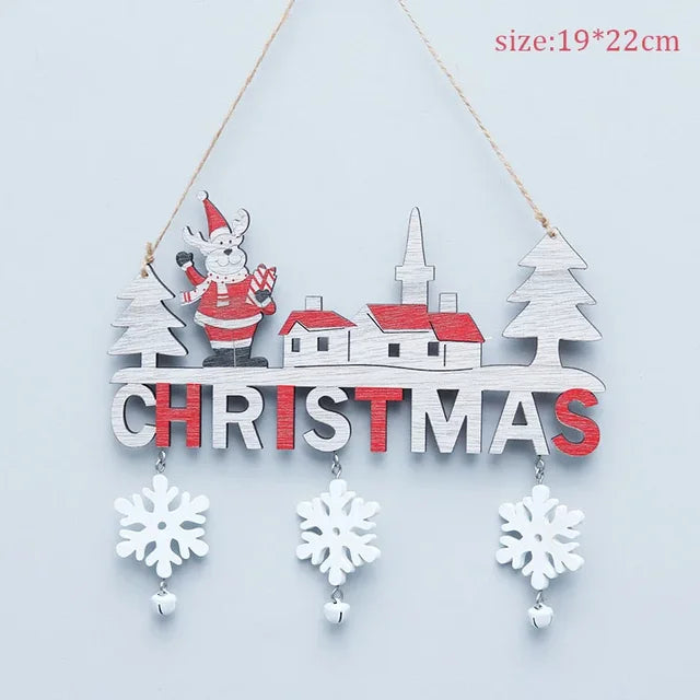 Wooden Christmas Pendants Door Wall Xmas Decor Christmas Tree Hanging Ornaments Happy New Year Naviidad Decor For Home
