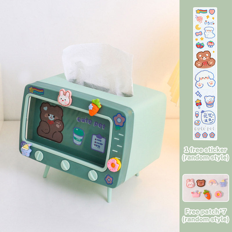 Cute Multifunction Tissue Box Holder Square for Home Kawaii Desktop Decor Tv Tissue Box Case Pink Phone Holder Storage Organizer