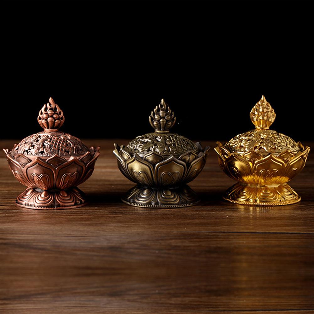 1Pcs Holy Tibetan Lotus Incense Burner Alloy Bronze Mini Incense Burner Incensory Metal Craft Home Decor