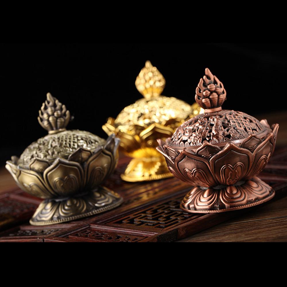 1Pcs Holy Tibetan Lotus Incense Burner Alloy Bronze Mini Incense Burner Incensory Metal Craft Home Decor