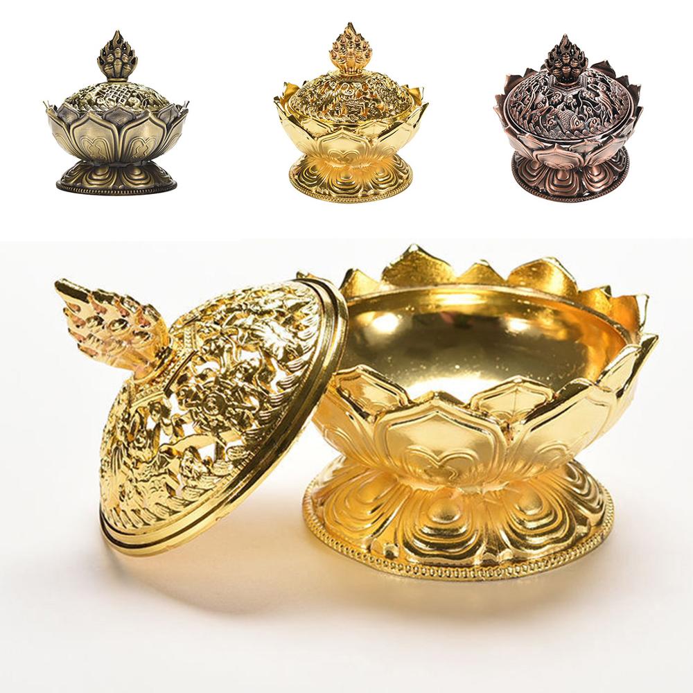 1Pcs Holy Tibetan Lotus Incense Burner Alloy Bronze Mini Incense Burner Incensory Metal Craft Home Decor
