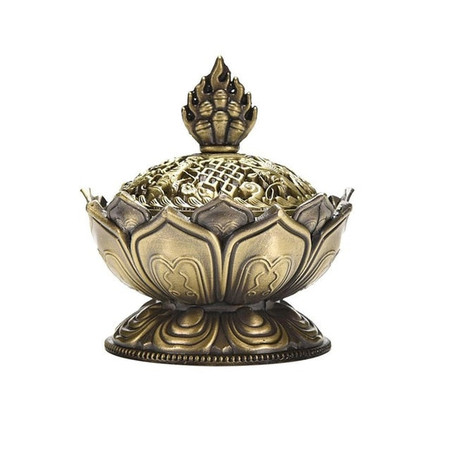 1Pcs Holy Tibetan Lotus Incense Burner Alloy Bronze Mini Incense Burner Incensory Metal Craft Home Decor