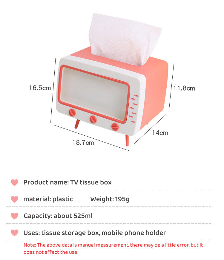 Cute Multifunction Tissue Box Holder Square for Home Kawaii Desktop Decor Tv Tissue Box Case Pink Phone Holder Storage Organizer