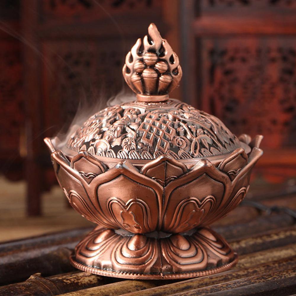 1Pcs Holy Tibetan Lotus Incense Burner Alloy Bronze Mini Incense Burner Incensory Metal Craft Home Decor