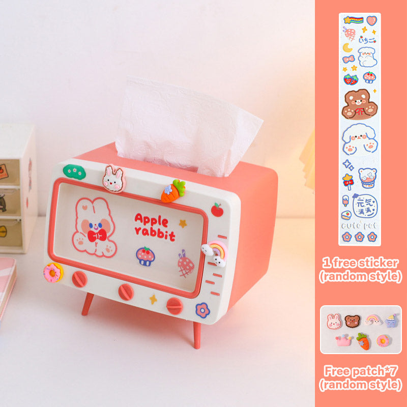 Cute Multifunction Tissue Box Holder Square for Home Kawaii Desktop Decor Tv Tissue Box Case Pink Phone Holder Storage Organizer