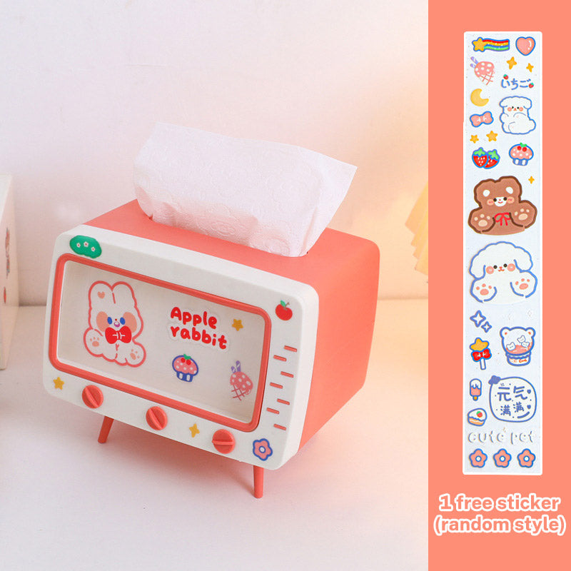 Cute Multifunction Tissue Box Holder Square for Home Kawaii Desktop Decor Tv Tissue Box Case Pink Phone Holder Storage Organizer