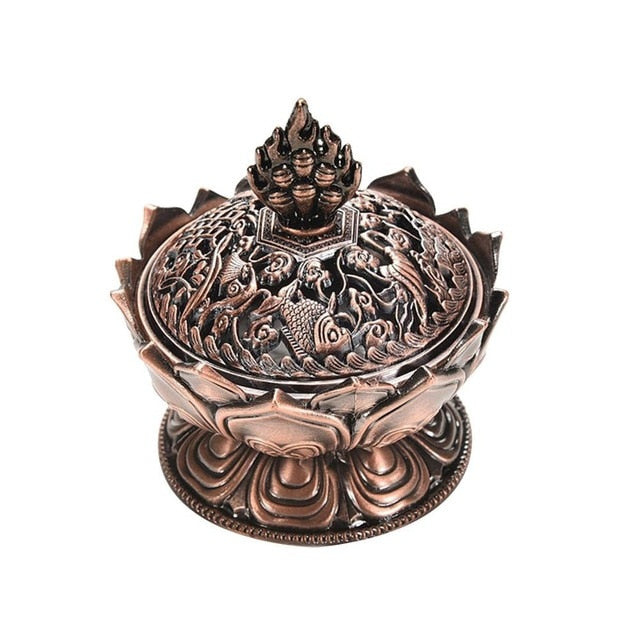 1Pcs Holy Tibetan Lotus Incense Burner Alloy Bronze Mini Incense Burner Incensory Metal Craft Home Decor