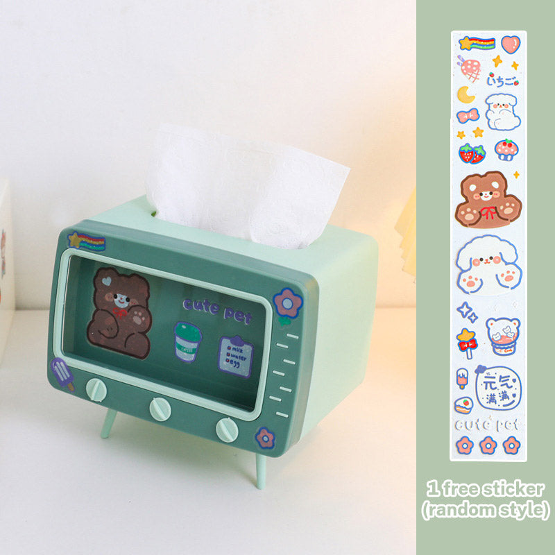 Cute Multifunction Tissue Box Holder Square for Home Kawaii Desktop Decor Tv Tissue Box Case Pink Phone Holder Storage Organizer