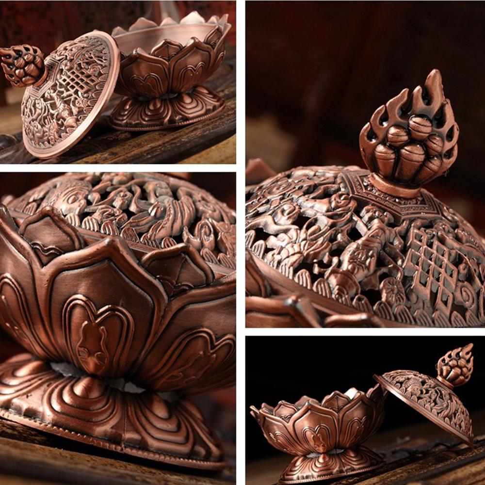 1Pcs Holy Tibetan Lotus Incense Burner Alloy Bronze Mini Incense Burner Incensory Metal Craft Home Decor