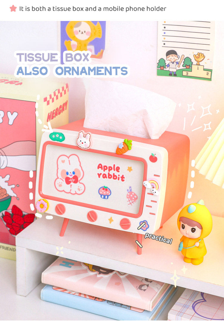 Cute Multifunction Tissue Box Holder Square for Home Kawaii Desktop Decor Tv Tissue Box Case Pink Phone Holder Storage Organizer