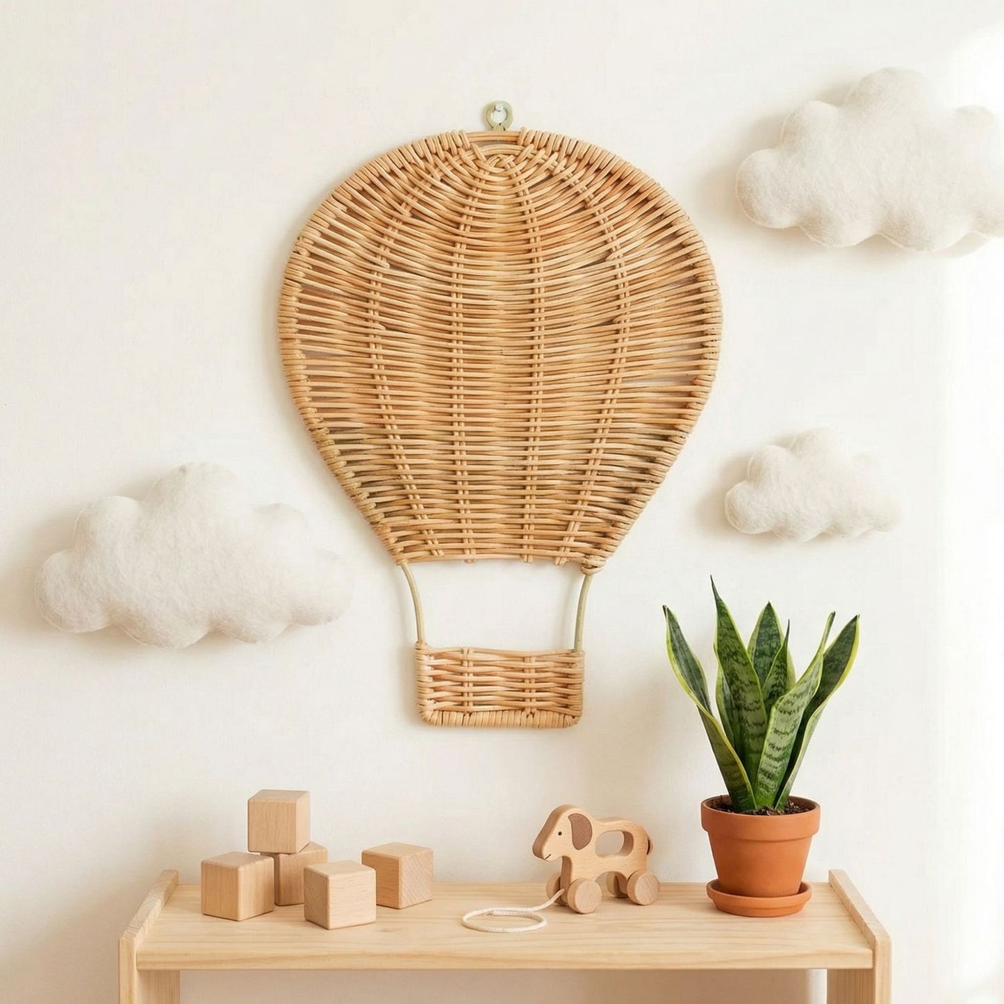 Handmade Rattan Hot Air Balloon Wall Hanging Decoration for Kids' Room, Home Decor, Baby Photo Prop