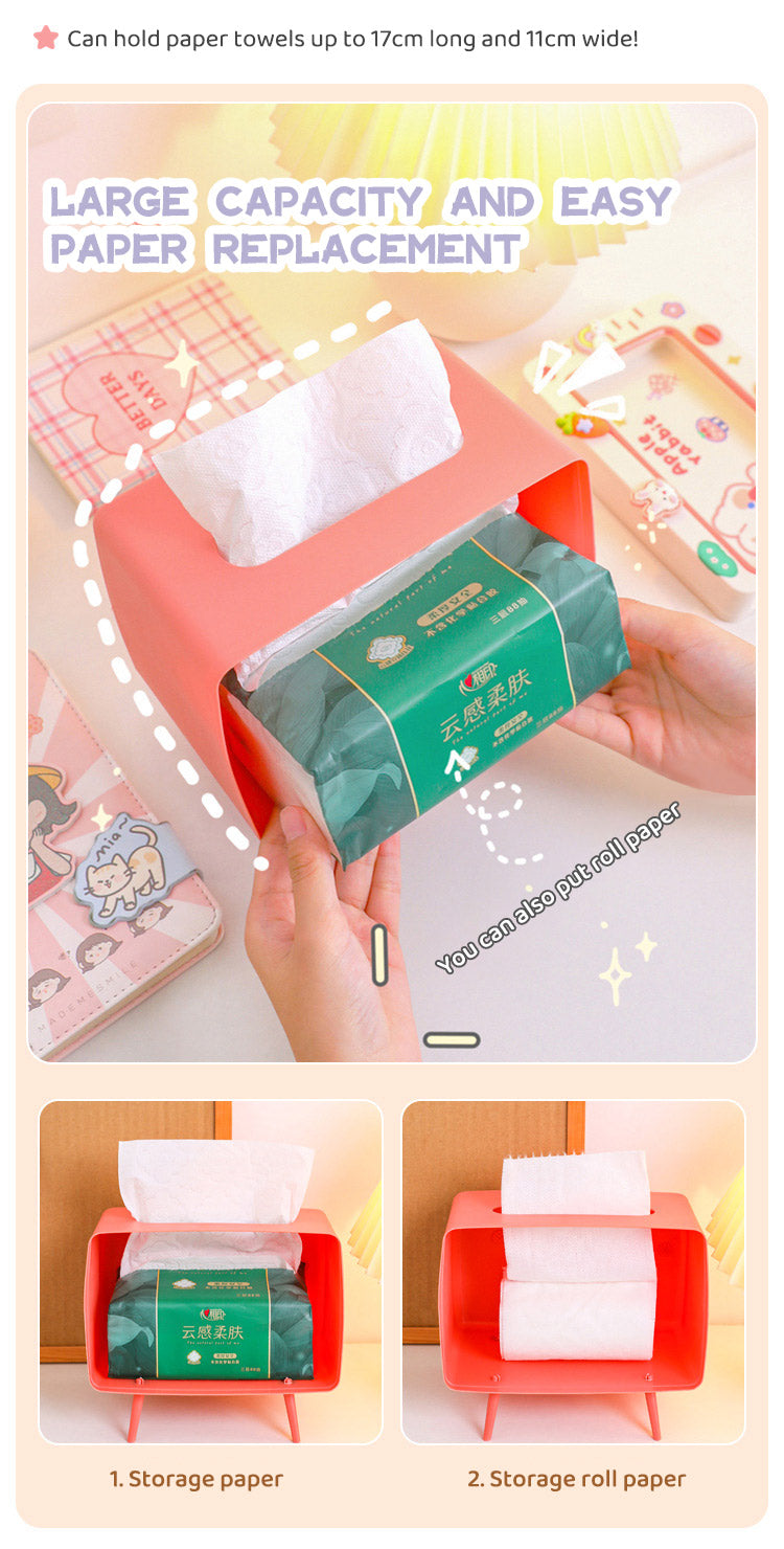 Cute Multifunction Tissue Box Holder Square for Home Kawaii Desktop Decor Tv Tissue Box Case Pink Phone Holder Storage Organizer