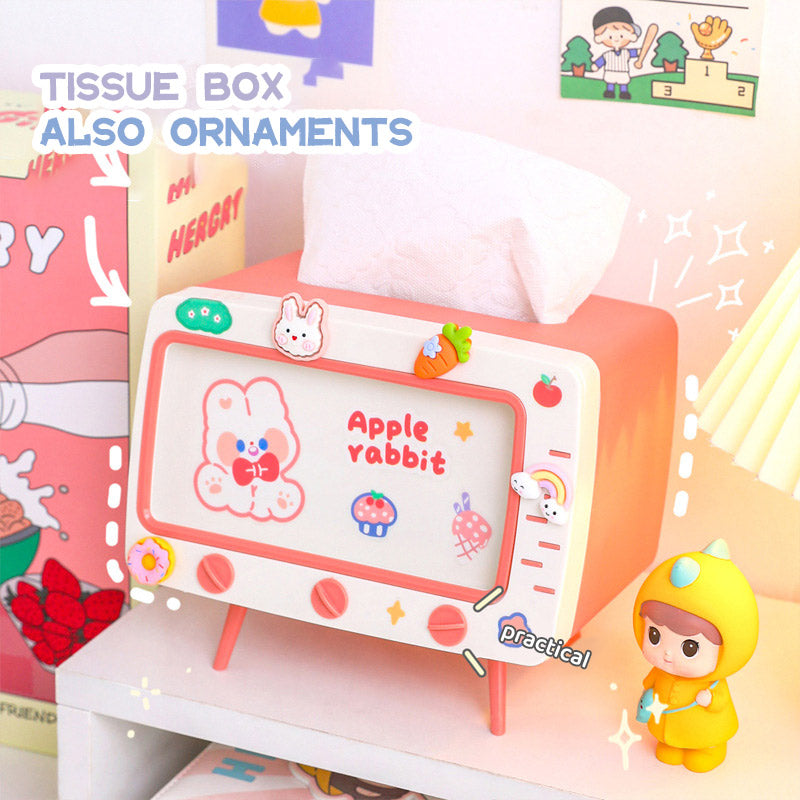 Cute Multifunction Tissue Box Holder Square for Home Kawaii Desktop Decor Tv Tissue Box Case Pink Phone Holder Storage Organizer