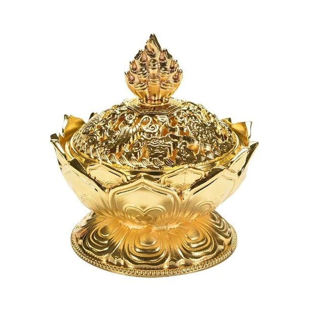 1Pcs Holy Tibetan Lotus Incense Burner Alloy Bronze Mini Incense Burner Incensory Metal Craft Home Decor