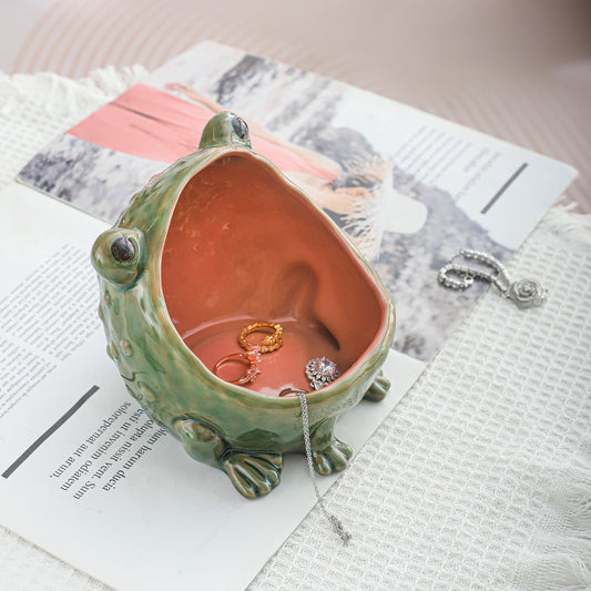 Frog Storage Ornament Jewelry Box Ashtray Ceramic INS Style Creative Decoration for Living Room Home Decor
