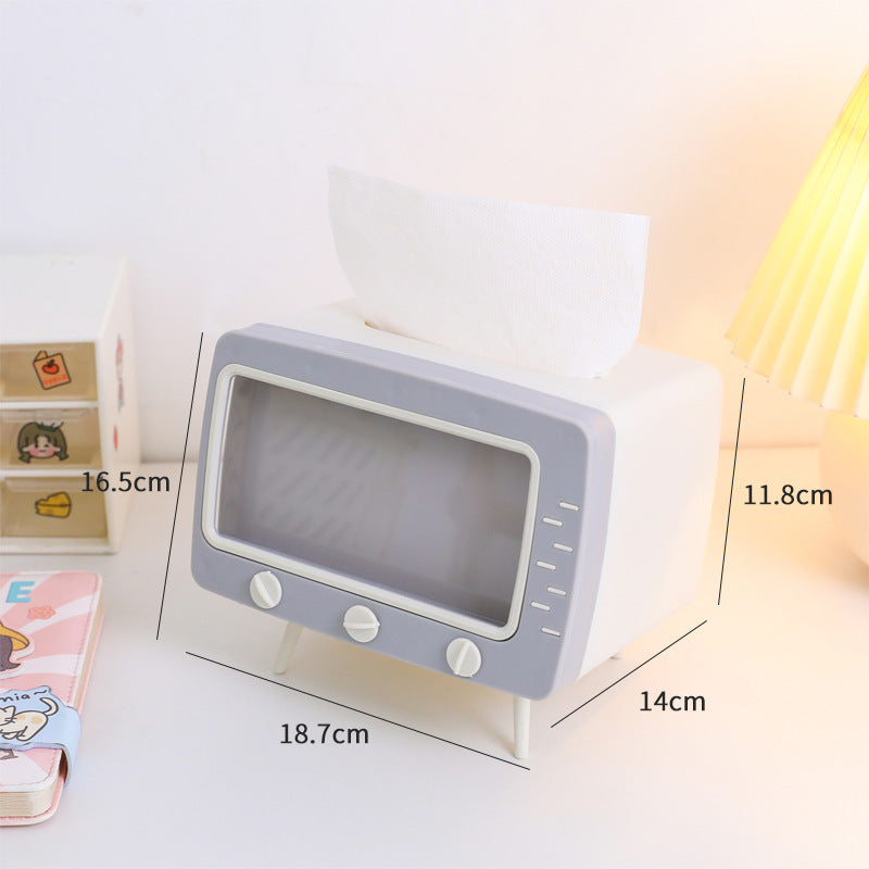 Cute Multifunction Tissue Box Holder Square for Home Kawaii Desktop Decor Tv Tissue Box Case Pink Phone Holder Storage Organizer