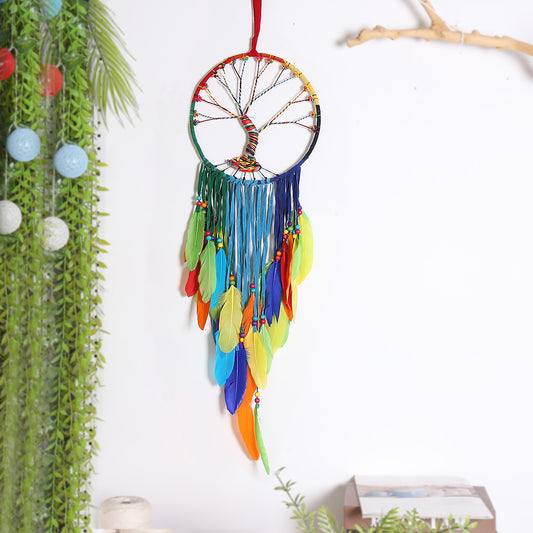 Colorful Bohemian Tapestry Home Decor Tree Of Life Hand Woven Colorful Cloth Feather Pendant