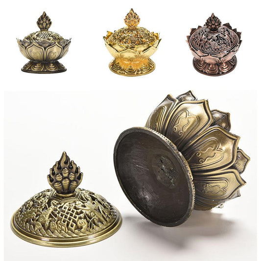 1Pcs Holy Tibetan Lotus Incense Burner Alloy Bronze Mini Incense Burner Incensory Metal Craft Home Decor